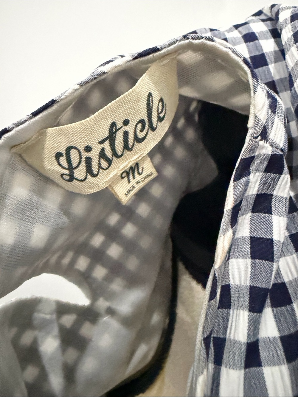 Listicle Navy and White Gingham Tiered Maxi Dress side pockets - Picture 3 of 3